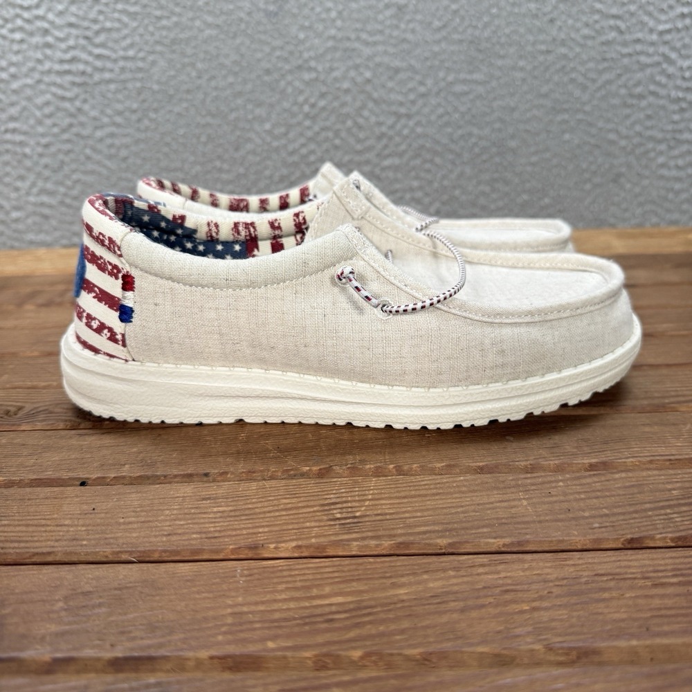 Hey Dude Shoes Youth 4 Off White Patriotic Wally Slip On Loafers American Flag - Picture 6 of 11